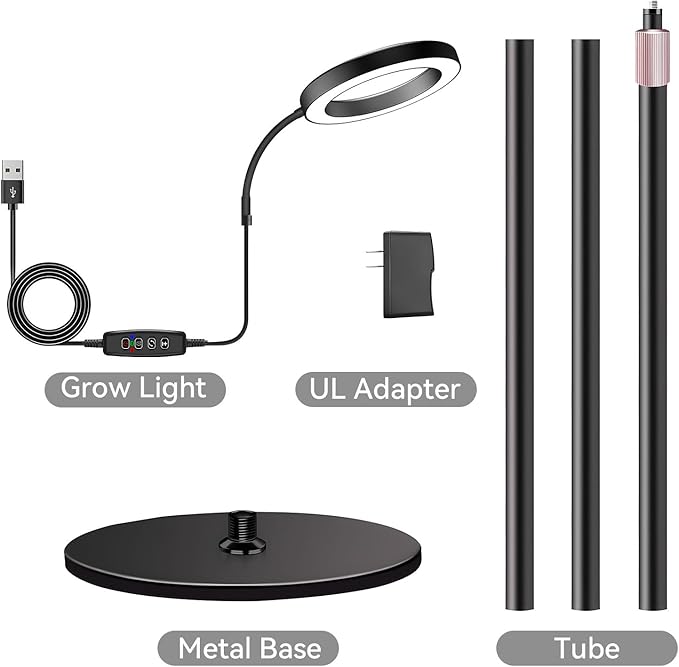 Grow Lights for Indoor Plants Full Spectrum Plant Lights with 23.5-67 Adjustable Height Stand 3 Growing Modes with Timer 3/9/12H Dimmable Halo Grow Lights for Large Tall Plants