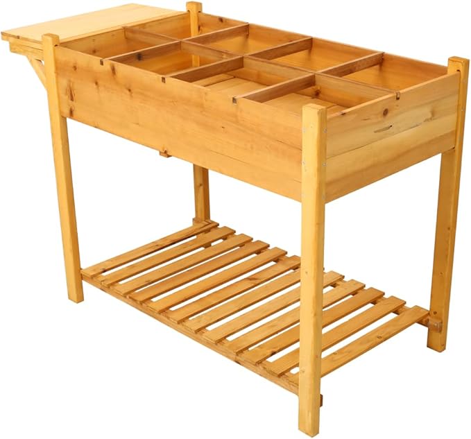 Sturdy Galvanized Steel Raised Garden Bed with Built-in Trellis Mobile Vertical Planter for Vegetables Herbs and Flowers (Brown + Wood-2)