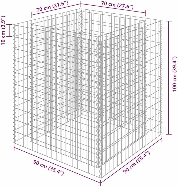 vidaXL Gabion Raised Bed in Galvanized Steel 35.4x35.4x39.4 – Proof Weather- High Load Capacity - Perfect Garden Patio Planter with Sturdy Grid - Silver