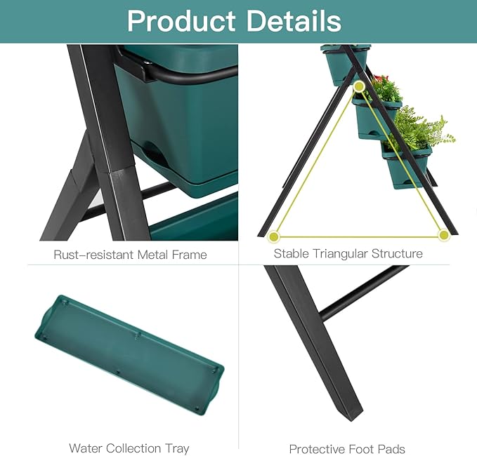 Safstar 5-Tier Vertical Raised Garden Bed Freestanding Garden Planter with 5 Container Boxes Elevated Planter for Vegetables Fruits Flowers Herbs Good for Indoor &amp Outdoor Use (Green 1)