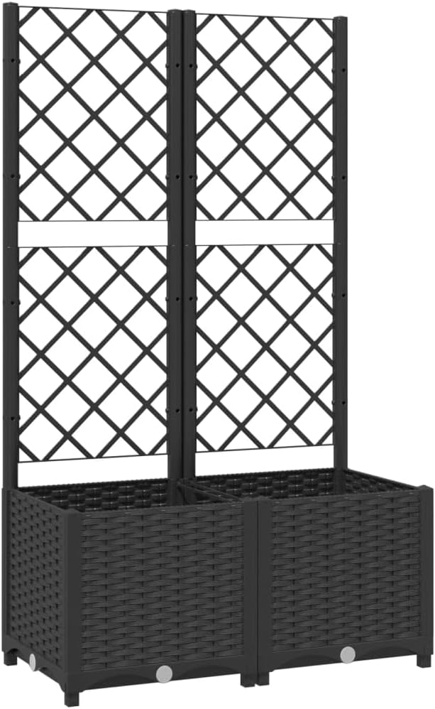 Garden Planter with Trellis Black 31.5x15.7x53.5 PP Raised Garden Bed Elevated Outdoor Planter for Flowers and Climbing Plants Outdoor Flower Boxes with Trellis for Tomatoes and Peas
