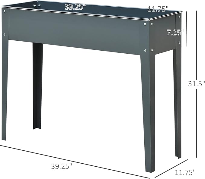 Metal Raised Garden Bed Elevated Planter Box with Legs and Drain Holes Dark Gray