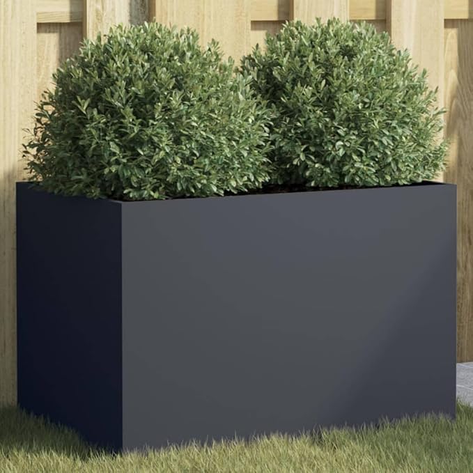 Anthracite Metal Raised Planter Box 24.4 x 15.7 x 15.4 in Cold-Rolled Steel Rectangle Elevated Garden Bed Outdoor Decor for Patio Balcony