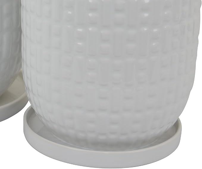 10 8 Inch Indoor Planter Set of 2 White Dot and Dash Pattern