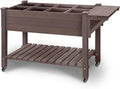 GUTINNEEN Raised Garden Bed Outdoor with 8 Planter Boxes Wooden Elevated Garden Bed with Legs Wheels Side Workbench and Storage Shelf for Plants Vegetables Flowers Herbs