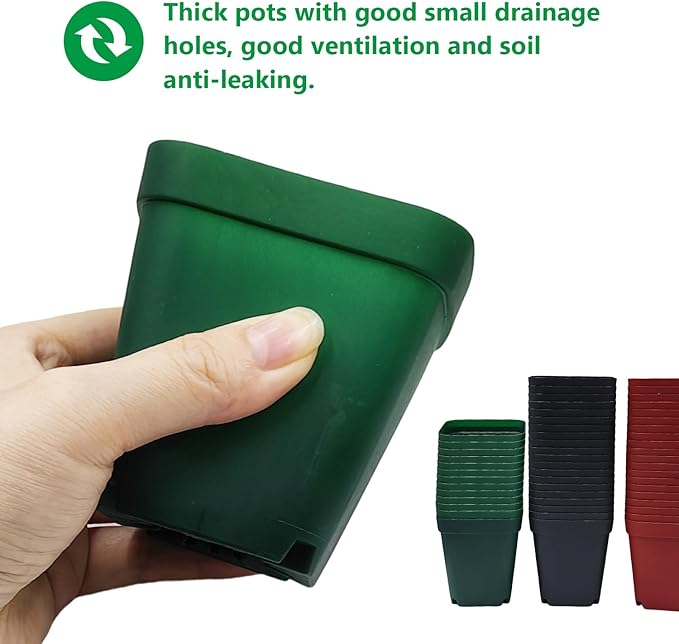 Square Plastic Nursery Pot 3 120 Pcs Deep Succulent Pots Small Flower Planter Seeds Starter Pots with Drainage (GreenBlackRed 40pcs Each2.7Inches)