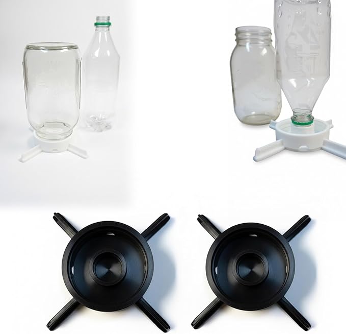 2 Pcs Hydroponic Growing System Self-Watering Microgreen Grower Adapter Kit for Regular Mouth Mason Jars &amp Soda Bottles with Carbon Fiber Style Design Indoor Herb Planter (Black)