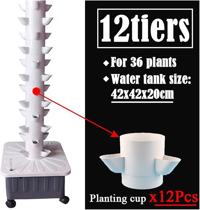 Hydroponic Equipment DIY Balcony Hydroponic Growing System Detachable PP Colonization Cups Home Garden Farm Greenhouse Vertical Tower Planters Indoor Garden(12-Layers-Big Base)