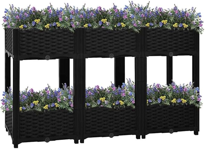 47.2x15.7x28in Rectangular Raised Garden Bed Matte Black UV PP Planter Box for Vegetables &amp Flowers Lightweight Outdoor Garden Box for Balcony Patio Yard
