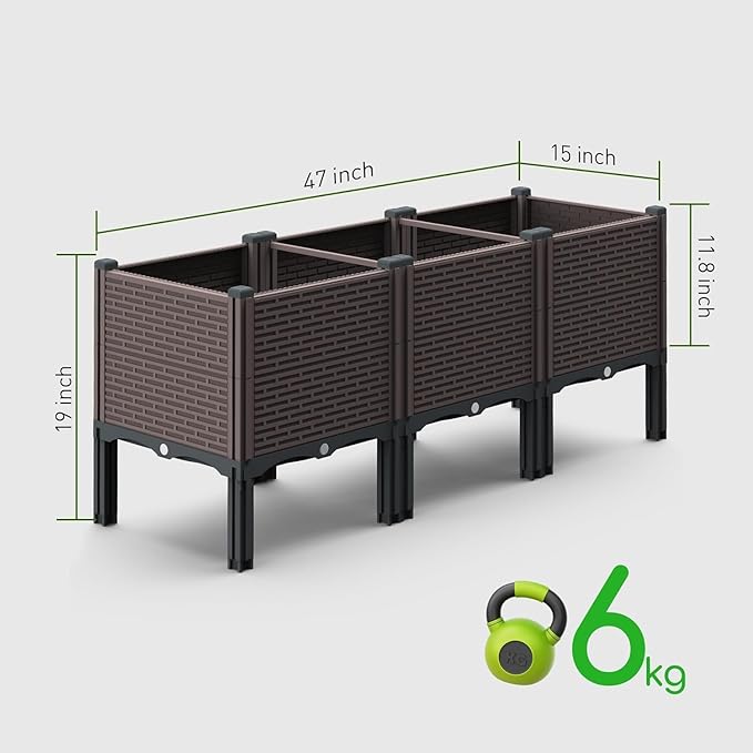 Raised Garden Beds Outdoor Polypropylene Elevated Planter Boxes Outdoor for Vegetables Flowers Herbs Garden Box with Drain Outlet Heat and Frost Resistance Planters 300lb Capacity (46X15X20in)