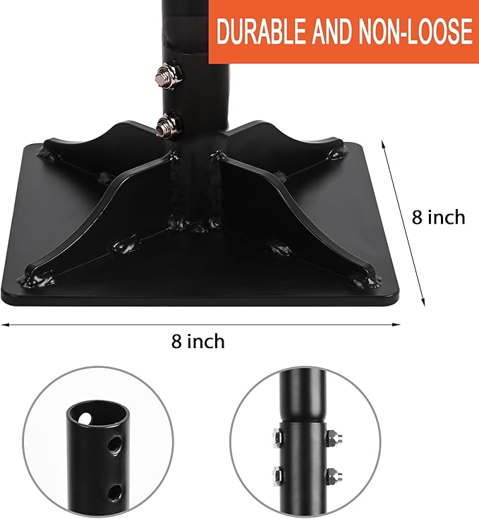 Steel Tamper 8in×8in 45in Long-Handled Hand Tamper with Rubber Grip Durable Ground Tamper Ideal for Leveling Garden Soil Gravel as Well as Laying Floor Tiles and Repairing Blacktop
