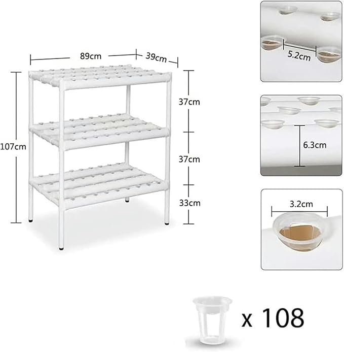 Hydroponic Grow Kit Hydroponics Growing System 3 Layers 108 Plant Sites Food-Grade PVC-U Pipes Hydroponic Planting Equipment with Water Pump Gift for Gardening Lover-//