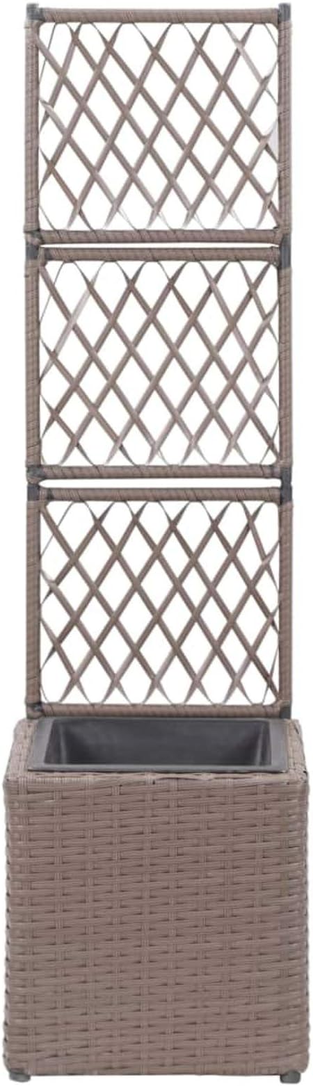 Raised Bed with Trellis 1 Pot 30 x 30 x 107 cm Poly Rattan Brown Planter Balcony Raised Bed Kit Greenhouse Wood