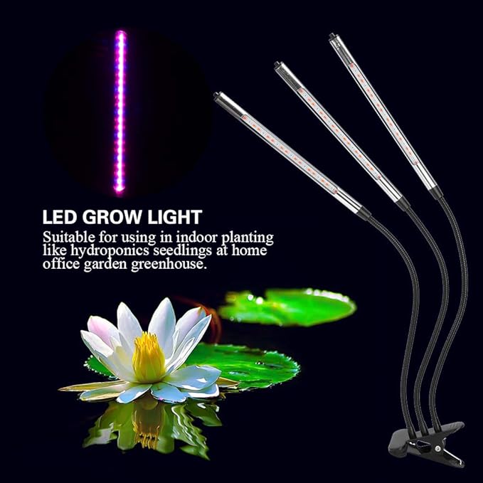 Topyond 27W 3 Tube USB LED Grow Light Clip Base Full Spectrum for Vegetable Flower Plants Indoor Growing