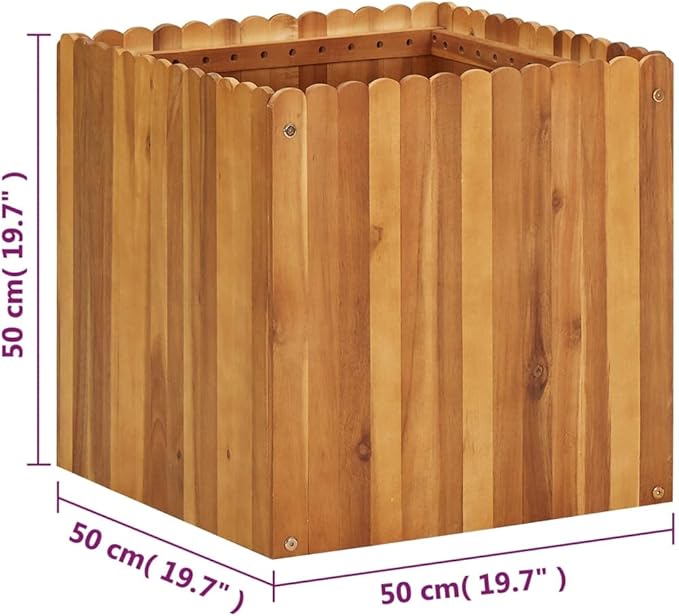 Acacia Wood Raised Garden Bed 19.7 in Cube Rustic Planter Box with Drainage Holes for Patio Balcony Terrace Herb &amp Flower Gardening