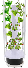 28 Pod Hydroponic Growing Tower Vertical Indoor Garden System with LED Grow Lights &amp Pump 7-Tier Hydroponic Planter Kit Space Saving Herb Vegetable Grower for Home Balcony (Black)