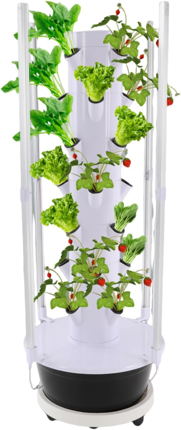 28 Pod Hydroponic Growing Tower Vertical Indoor Garden System with LED Grow Lights &amp Pump 7-Tier Hydroponic Planter Kit Space Saving Herb Vegetable Grower for Home Balcony (Black)