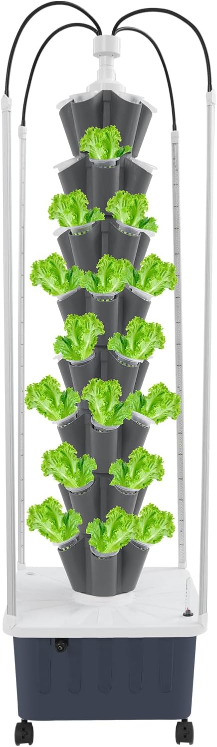 Hydroponics Growing System Indoor Garden 40Pods Herb Garden Kit Indoor with LED Grow Light Fresh Herbs Vegetables Hydroponic Planter for Home Kitchen Office (Gray)