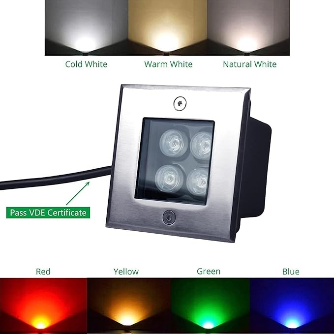 2 Pack Square Outdoor Buried Lights 4W LED Landscape Spotlights IP67 Waterproof for Garden Terrace Swimming Pool Path Illumination