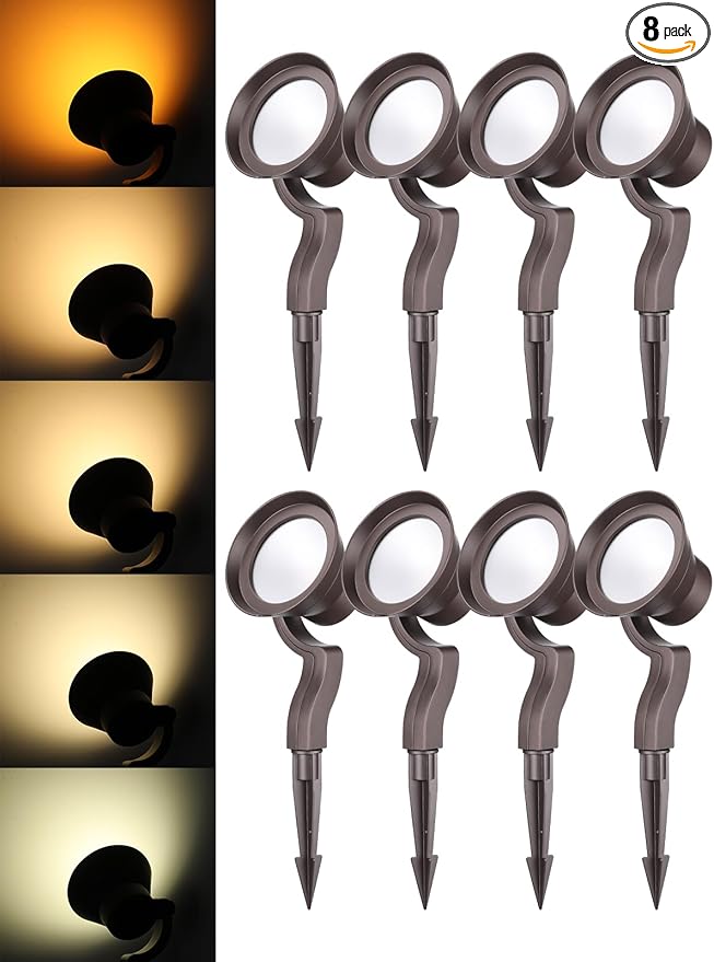 LEONLITE 8-Pack 12W/7.3W/3.7W Dimmable 5CCT LED Low Voltage Landscape Lights Wall Wash Landscape Lighting Outdoor 12V Landscape Spotlight ETL Aluminum IP65 Waterproof