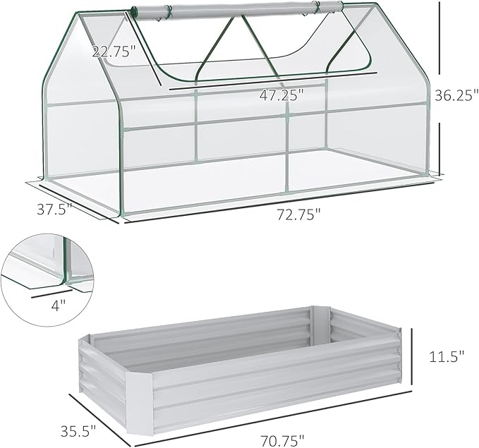 Mini Greenhouse Outdoor Galvanized Raised Garden Bed with Cover Outdoor Planter Box for Herbs and Vegetables (Light Gray)