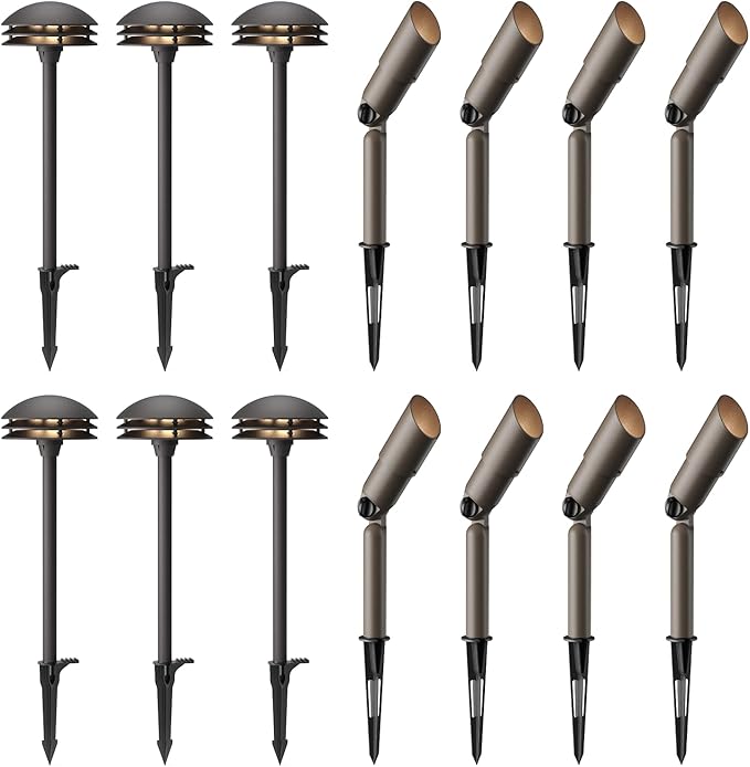 GOODSMANN Landscape Lighting Low Voltage 6PK Pathway Lights LED 2PK 4W 80 Lumen with 8PK Floodlight &amp Spotlight 3W LED 200 Lumen Replaceable Bulbs 3000K Warm White
