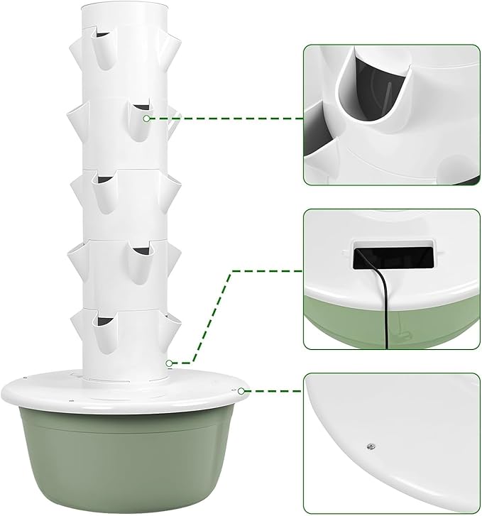5/7/9 Tier Hydroponic Tower Aeroponic Tower Garden System Vertical Hydroponic Ggarden Tower with Pump Space Saving Design for Gardening Lover(135cm/53in)