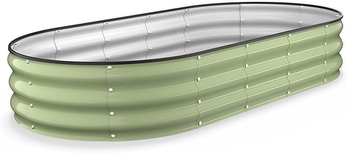 Kesfitt Raised Garden Bed 6x3x1 FT Galvanized Steel Metal Raised Garden Bed Oval Open-Bottom Design 12-Inch Deep for Outdoor Vegetable &amp Herb Gardening Fruit Green