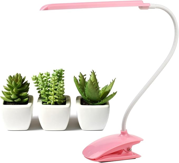 Grow Lamp for Plants 6W Adjustable Clip Desk Plants Grow Lights Lamp Bulb Clamp 360° Flexible Gooseneck for Indoor Plants (6W Pink)
