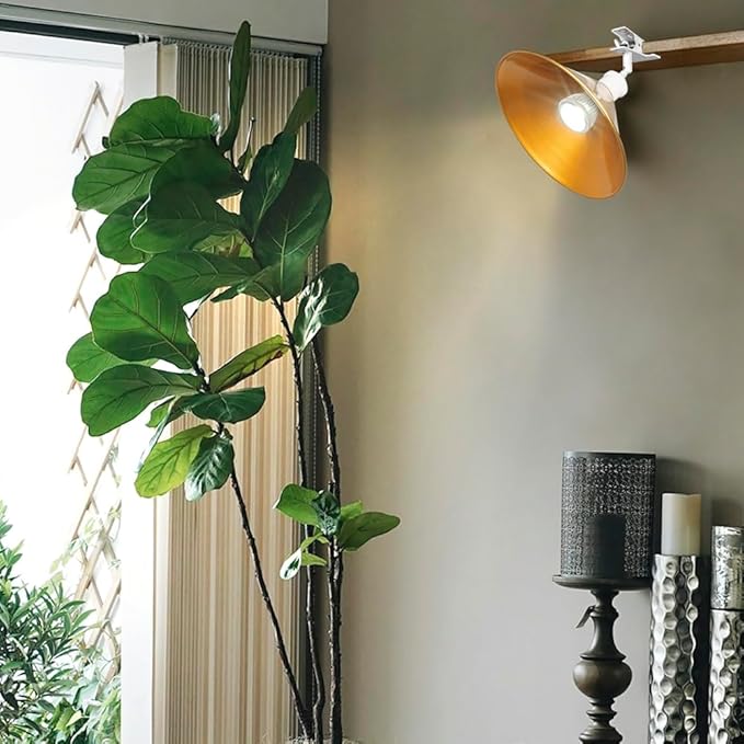 Clip Mount 5.9Ft Plug in Timing Cord Plant Light Full Spectrum White Light White Base Gold Metal Shade Adjusted Angle Modern Clamp Light for Indoor Plants