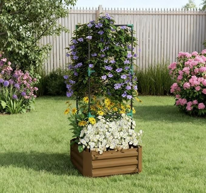 Garden BedRaised Garden BedGalvanized Planter Box with Cage for Climbing Vines