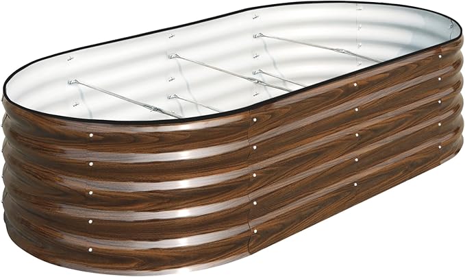SnugNiture Galvanized Raised Garden Bed 6x3x1.5ft Oval Metal Planter Box for Planting Outdoor Plants Vegetables