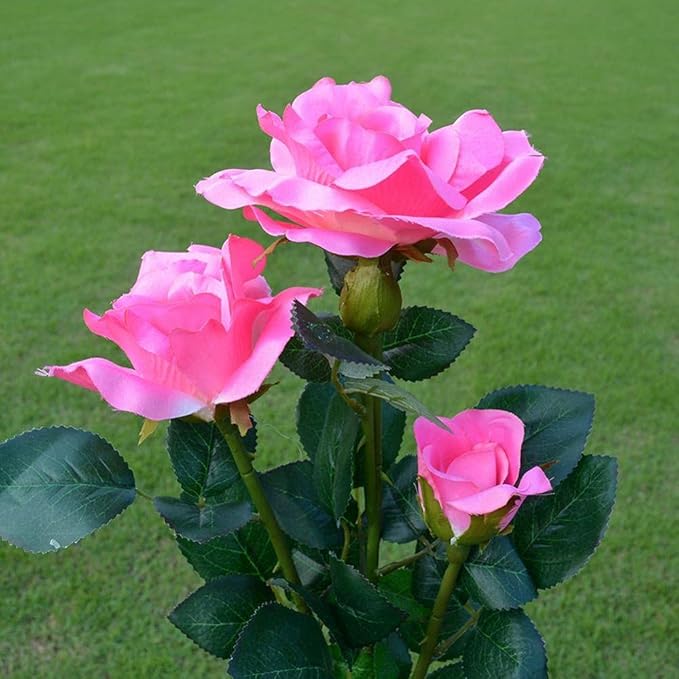 Plant Growing Lamps Solar Light LED 3 Heads Rose Flower Lawn Lamp Waterproof Flowers Stake Light Home Garden Yard Lawn Path Party Decorative lamp(2)