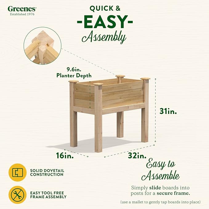 Greenes Fence Premium Cedar Elevated Garden Bed 16 W x 32 L x 31 H (3/4 Thick) - Made in USA with North American Cedar