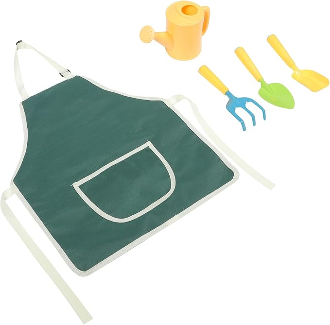 Mini Garden Tools Set with Watering Can Small Rake and Shovels for Outdoor Planting Includes Plain Color Apron Suitable for Gardening and Planting Activities
