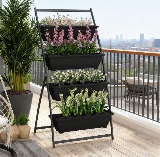 Outdoor Plant Stand Grow Container for Vegetable Flowers4 Tier Vertical Raised Garden Planter with 4 Boxes DU908