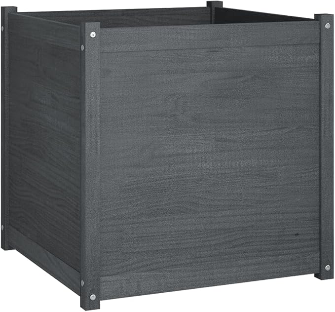 Garden Planter Grey Solid Pine Wood Raised Garden Bed 27.6x27.6x27.6 in Square Planter Box for Outdoor Plants Gardening