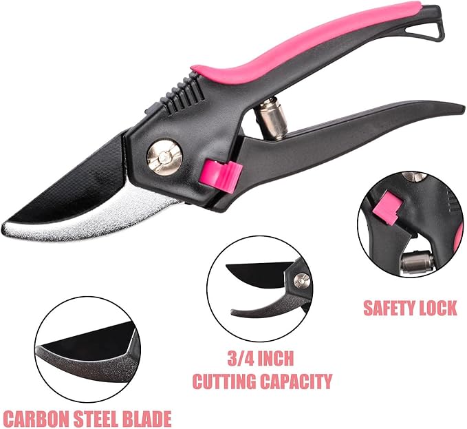 Monika 20-Piece Gardening Tool Set for Women Heavy Duty Rust-Proof Stainless Steel with Pink Floral Carry Bag Includes Trowel Transplanter Cultivator Pruner Ideal Gift for Garden Lovers