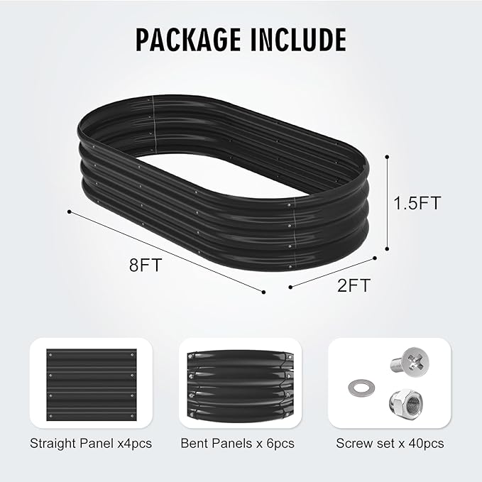 Galvanized Raised Garden Bed Kit Galvanized Planter Raised Garden Boxes Outdoor Oval Metal Raised Garden Beds for Vegetables (Black)