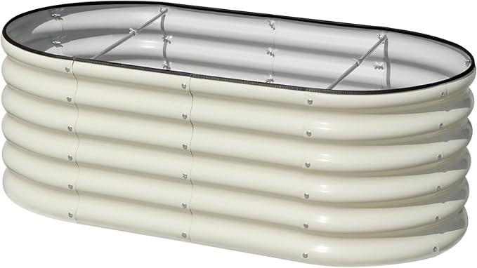 SnugNiture 4x2x1.5ft Raised Garden Bed Outdoor 17 Tall Galvanized Metal Planter Box Oval Raised Garden Bed Kit for Planting Vegetables Plants Fruits Beige White