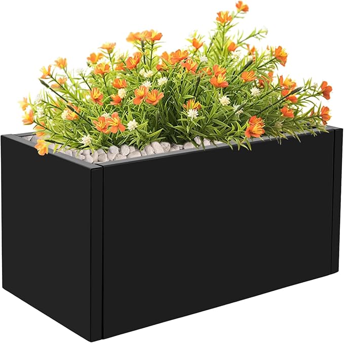 25 L x12 W x12 H Metal Flower Boxes Planter Boxes Outdoor Raised Garden Bed Indoor Outdoor Planting Bed Black Rectangle Planter Box for Patios Lawn Yard Decor Storage