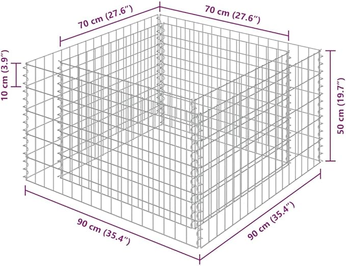 Gabion Raised Garden Bed Silver Galvanized Steel 35.4x35.4x19.7 inch Square Planter for Outdoor Plants Durable Metal Garden Beds