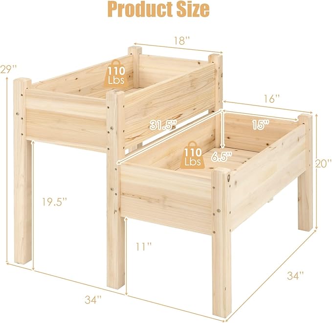 S AFSTAR Raised Garden Bed Set of 2 Wood Elevated Planter Beds with 8 Drainage Holes &amp 2 Planter Boxes 3.5 Cu.Ft Above Ground Rise Garden Beds for Flowers Vegetables Herbs