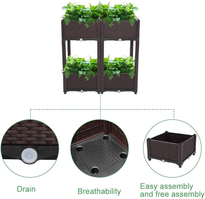 Vasitelan Raised Garden Bed with Legs Planters for Large planters Outdoor Plants Elevated Plastic Garden Planter Boxes Plant pots for Patio Backyard Porch Deck