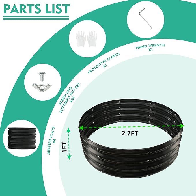 2.7FT Diameter Galvanized Garden Raised Bed/Plant Box/Fire Pit Ring - 0.8mm Thick12 Inch TallPerfect for Planting a Variety of FlowersHerbsVegetables (Black 32 Dia X 11.5 inches)