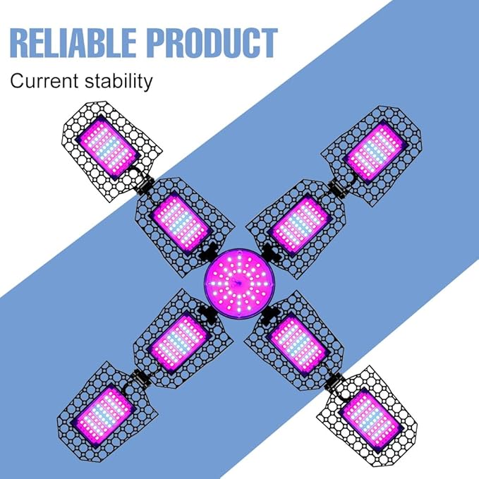 250W LED Growing Lights Energy Saving Long-Life Equip E27/E26 Universal Base 8 Flexible Panels and 432 Full Spectrum LEDs Indoor Cultivation Lighting Sunlight Spectrum Suitable for Plant Growth