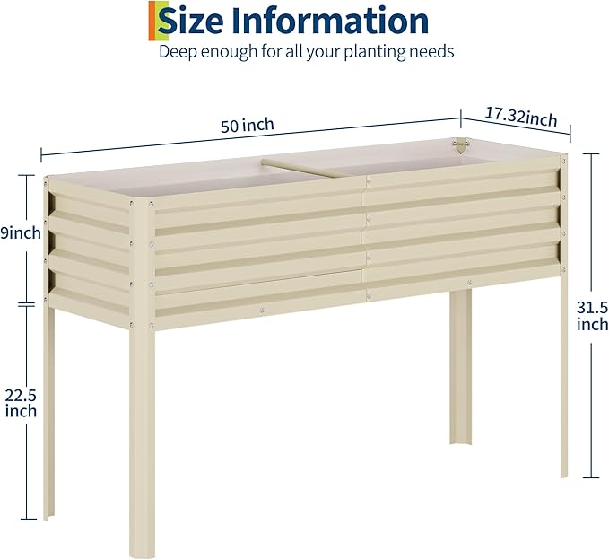 Raised Garden Bed with -Watering Reservoir - Tall Elevated Square Planter Box for Vegetables/Herbs Heavy Duty Steel Panels &amp Drainage (Water Tank Included)Yellow