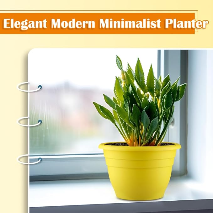 3 Pack 11 Inch Plant Pots for Indoor OutdoorPlastic Floor Planters with Drainage HolesLightweight Flower Pots for HomePatio &amp Garden(Yellow)