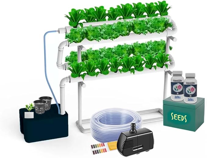 Hydroponic Kit N2 NFT System for 32 Plants Complete Indoor Garden with Nutrients Seeds &amp Accessories