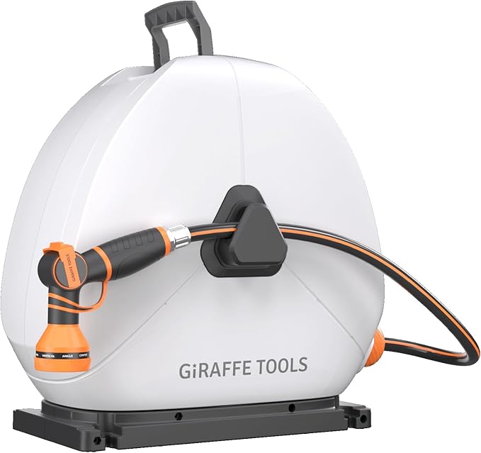 Giraffe Tools Heavy Duty Retractable Hose Reel 5/8 x 92FT Automatic Rewind Garden Hose Reel with 360° Swivel Base Ground Mounted for Lawn Patio Concrete Floor &amp Yard Watering